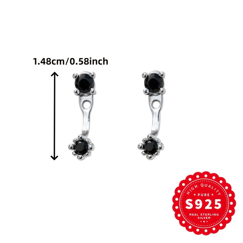 S925 Sterling Silvery Women's Black Double Synthetic Zirconia Drop Earrings